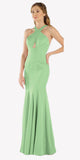 Poly USA 8058 Green Keyhole Bodice Fit and Flare Long Formal Dress