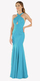 Poly USA 8058 Turquoise Keyhole Bodice Fit and Flare Long Formal Dress