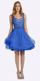 Embroidered Top Knee Length Homecoming Dress Royal Blue