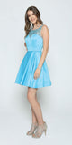Sleeveless Short Prom Dress Beaded Illusion Neckline Turquoise