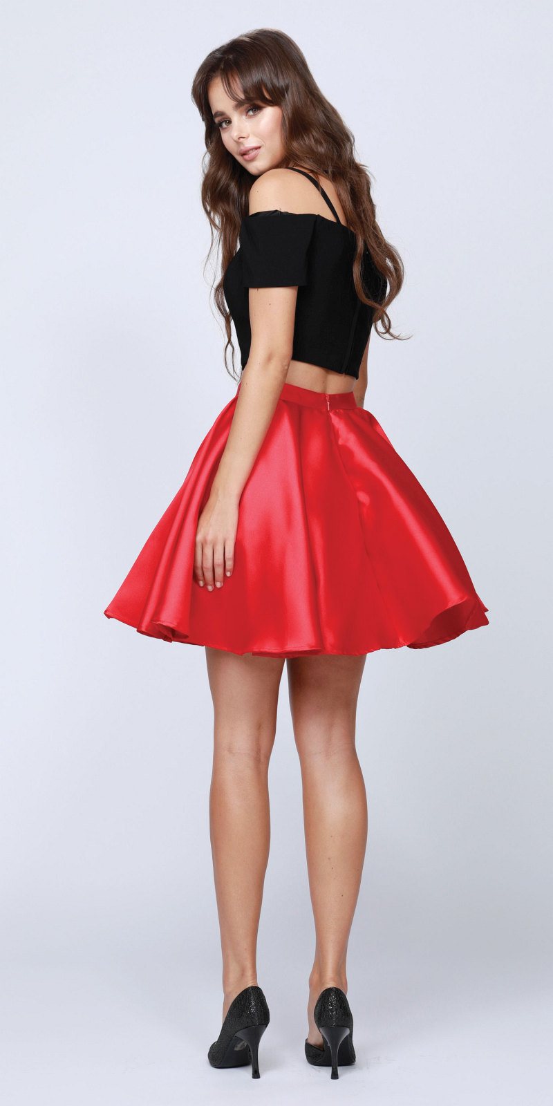 Short Cold-Shoulder Homecoming Two-Piece Dress Red