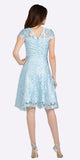 A-line Short Sleeves Appliqued Knee Length Cocktail Dress Blue