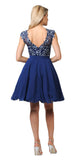 Poly USA Navy Blue Illusion V-Neck Appliqued Bodice Homecoming Short Dress Back View