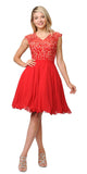 Poly USA Red Illusion V-Neck Appliqued Bodice Homecoming Short Dress