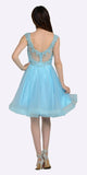 Blue Embellished Bodice Knee Length Illusion Homecoming Dress