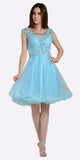 Blue Embellished Bodice Knee Length Illusion Homecoming Dress