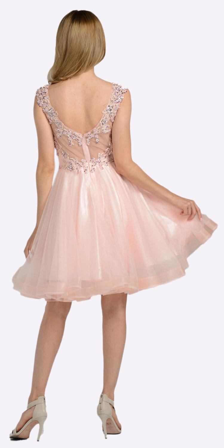 Blush Embellished Bodice Knee Length Illusion Homecoming Dress