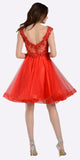 Red Embellished Bodice Knee Length Illusion Homecoming Dress