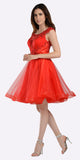 Red Embellished Bodice Knee Length Illusion Homecoming Dress