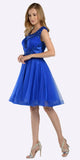 Royal Blue Embellished Bodice Knee Length Illusion Homecoming Dress