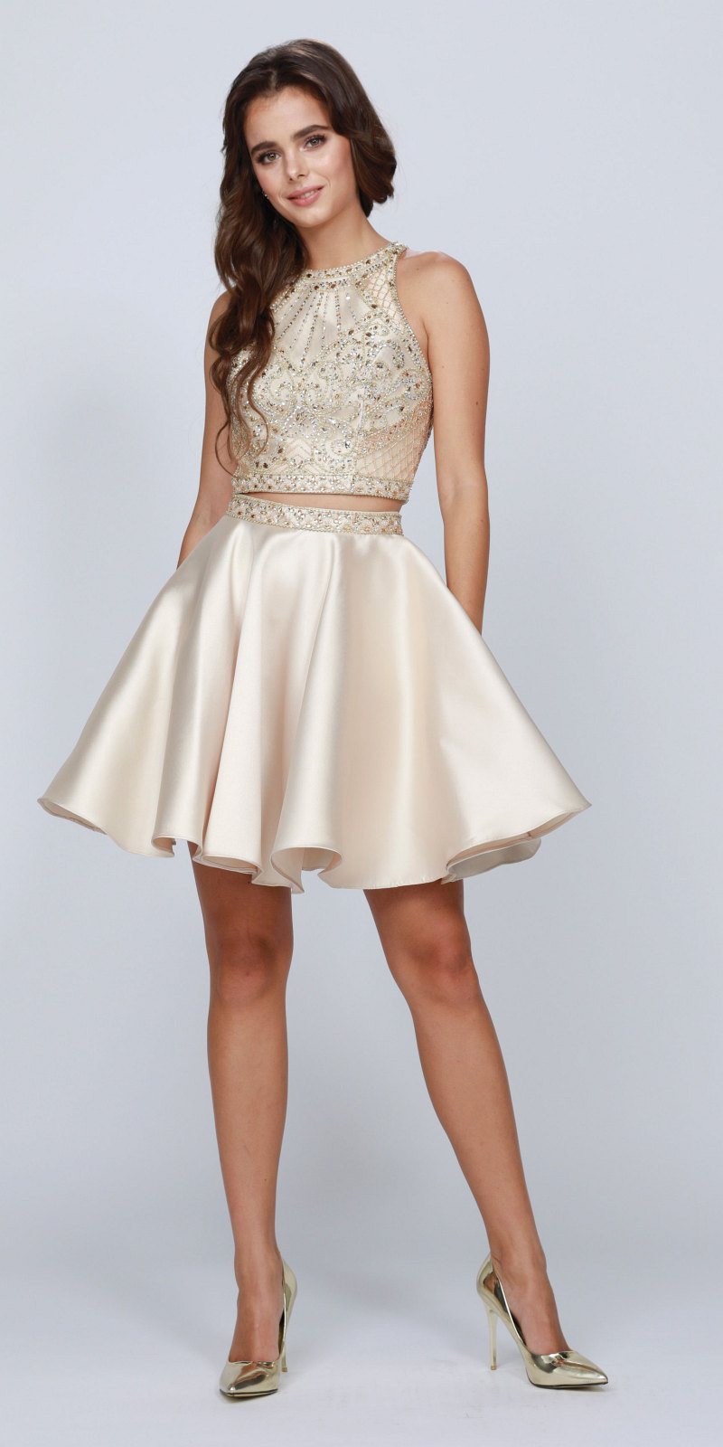 Champagne Two-Piece Homecoming Short Dress Cut-Out Back