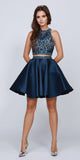 Navy Blue Two-Piece Homecoming Short Dress Cut-Out Back