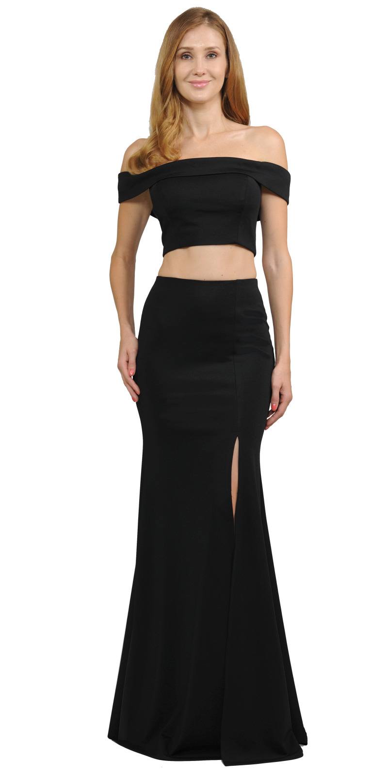 Black Two-Piece Long Prom Dress Off-Shoulder with Slit