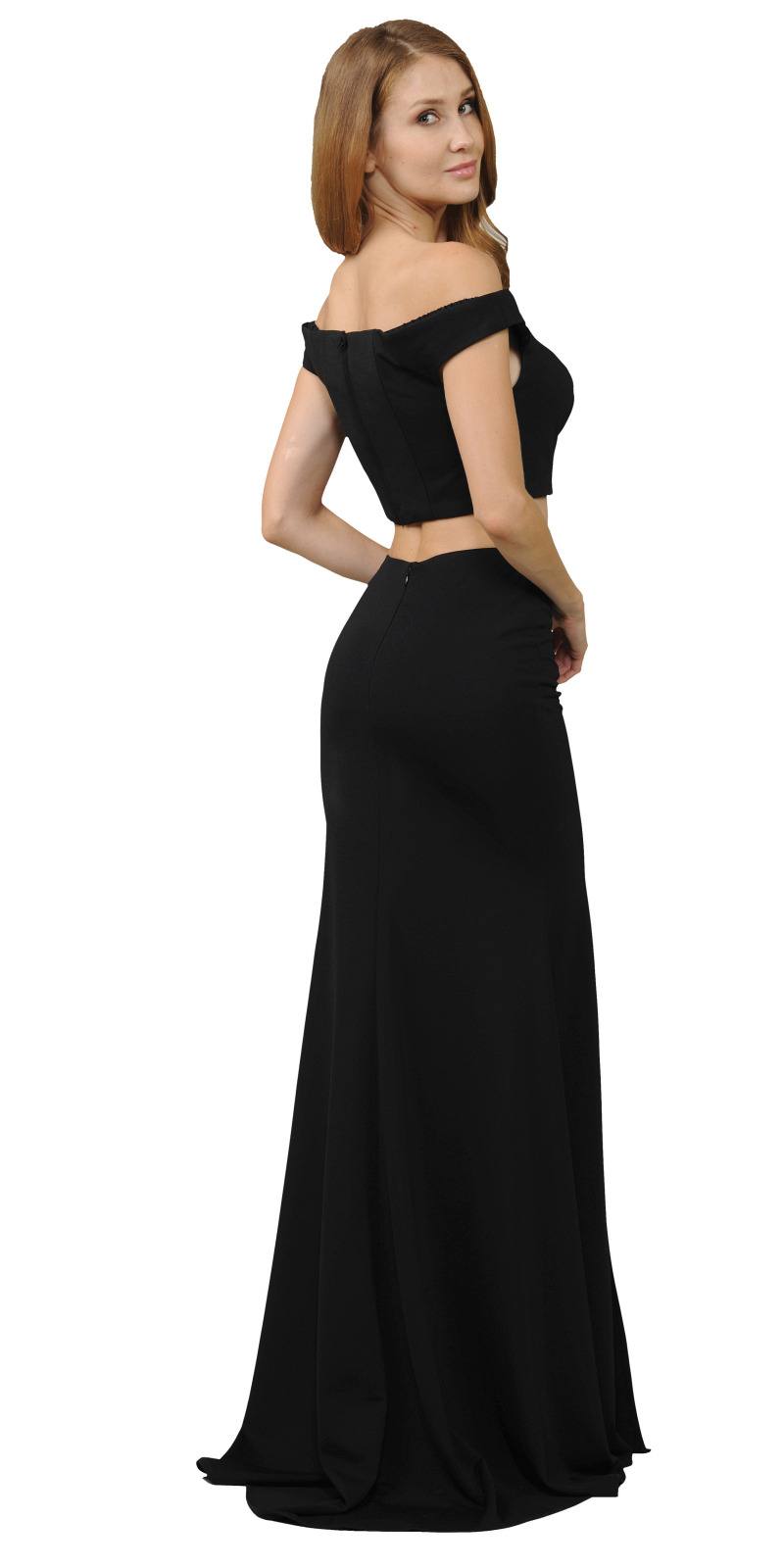 Off-Shoulder Mermaid Long Prom Dress Two-Piece Black