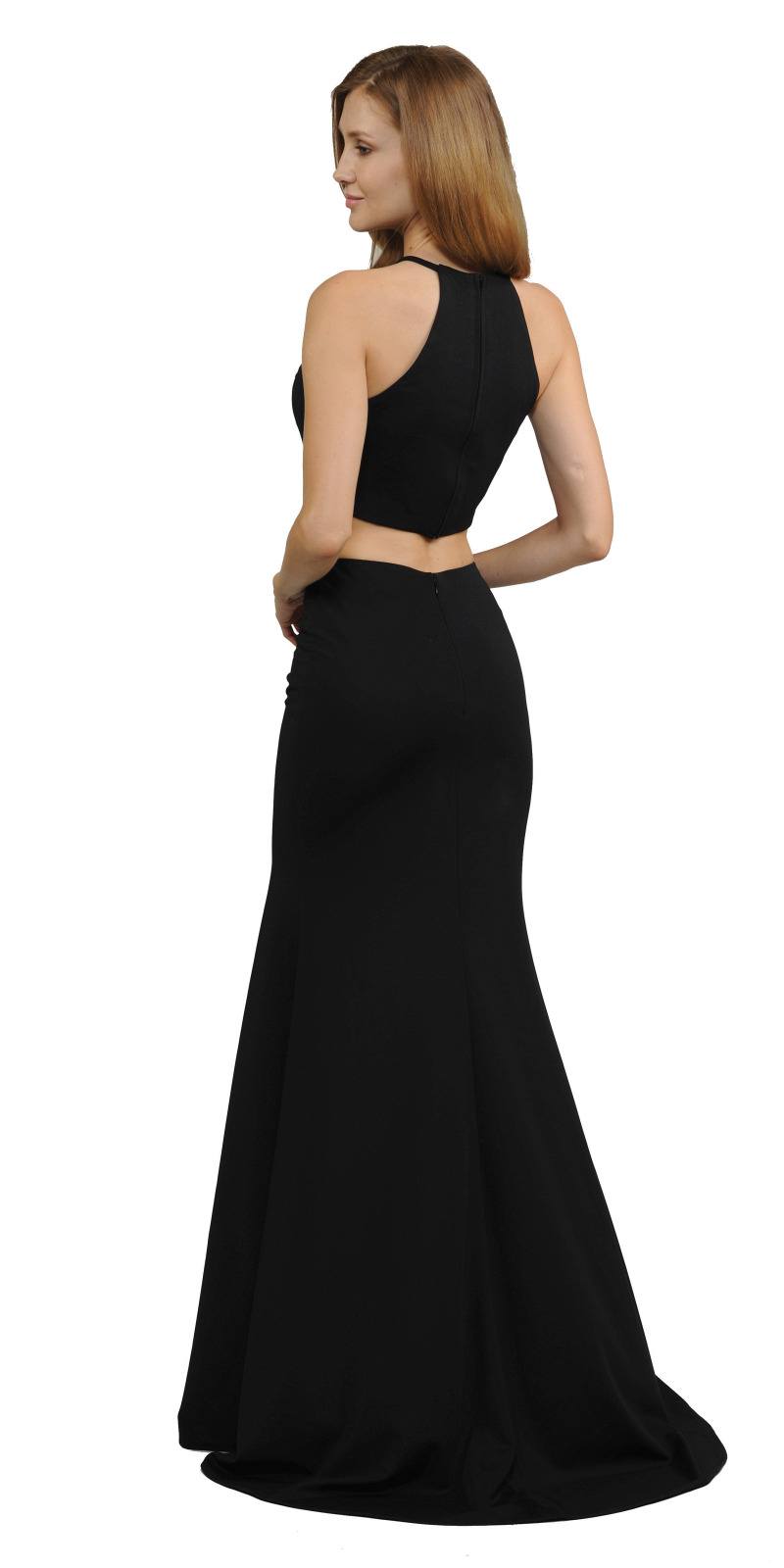 Halter Black Two-Piece Long Prom Dress with Slit