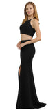 Halter Black Two-Piece Long Prom Dress with Slit