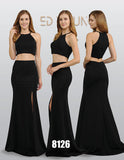 Halter Black Two-Piece Long Prom Dress with Slit