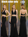 V-Neck Crop Top Two-Piece Black Long Prom Dress