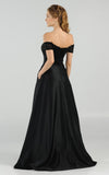 Black Off-the-Shoulder Beaded Long Prom Dress with Pockets