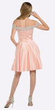 Light Peach Off Shoulder A-Line Homecoming Satin Dress with Pockets