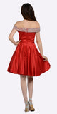 Red Off Shoulder A-Line Homecoming Satin Dress with Pockets