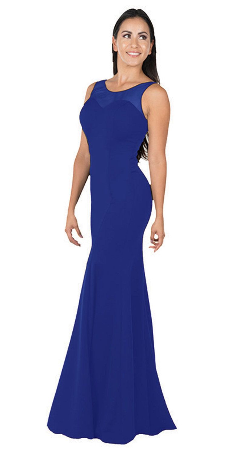 Illusion Round Neckline Sleeveless Long Formal Dress Royal Blue