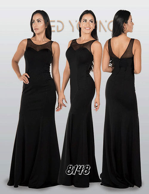Illusion Round Neckline Sleeveless Long Formal Dress Black