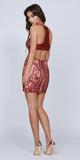 Halter Fitted Short Homecoming Dress Cut-Out Back Burgundy