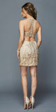 Halter Fitted Short Homecoming Dress Cut-Out Back Champagne
