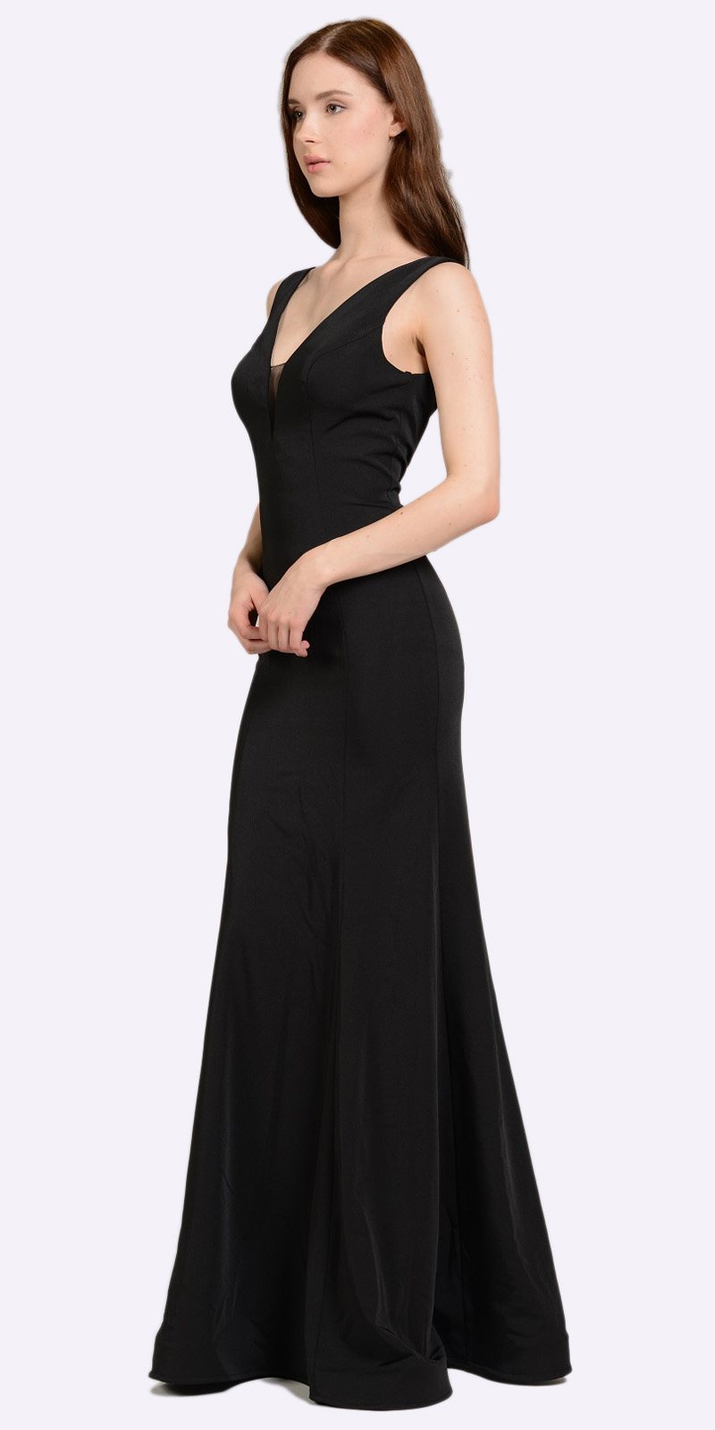 Poly USA 8152 V-Neck and Back Black Evening Gown Sleeveless