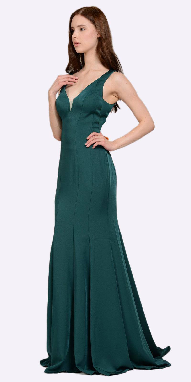 Poly USA 8152 V-Neck and Back Green Evening Gown Sleeveless