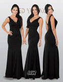 V-Neck and Back Black Evening Gown Sleeveless