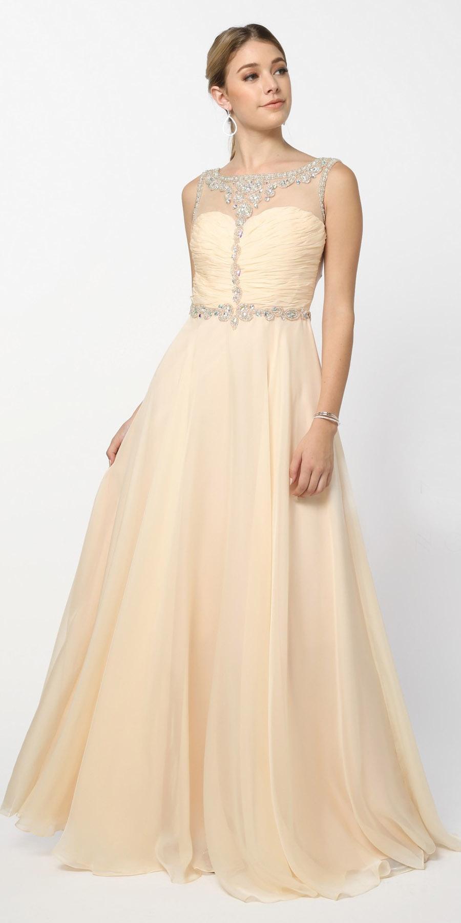 Nox Anabel 8155 Formal A Line Prom Gown Nude Chiffon A Line Bateau Neck