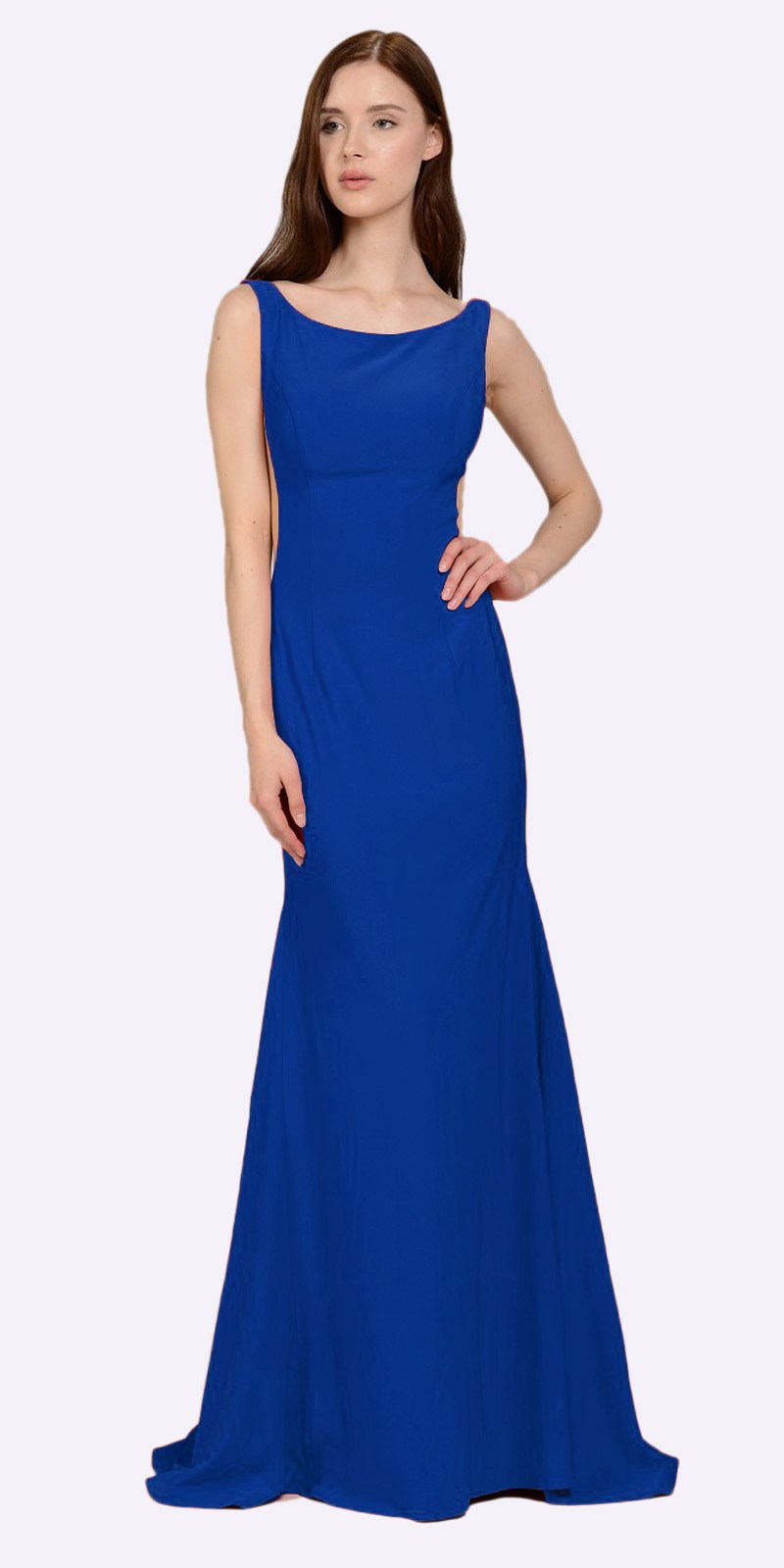 Poly USA 8168 Royal Blue Long Formal Dress with Sheer Side Cut-Outs and Slit