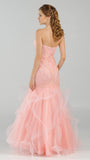 Strapless Tiered Mermaid Long Prom Dress Embroidered Blush
