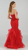 Strapless Tiered Mermaid Long Prom Dress Embroidered Red