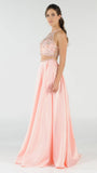 Blush Two-Piece Long Prom Dress Satin Skirt with Pockets