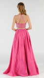 Hot Pink Two-Piece Long Prom Dress Satin Skirt with Pockets