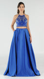 Royal Blue Two-Piece Long Prom Dress Satin Skirt with Pockets