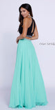 Chiffon Black and Mint Beaded Two-Piece Halter Prom Dress
