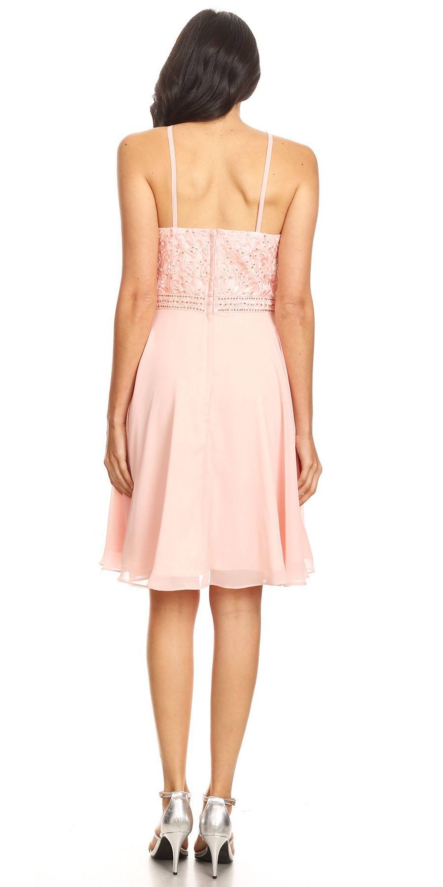 Halter Short Fit and Flare Homecoming Dress Dusty Pink