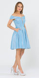 Poly USA 8224 Off-Shoulder Blue Homecoming Short Dress with Pockets