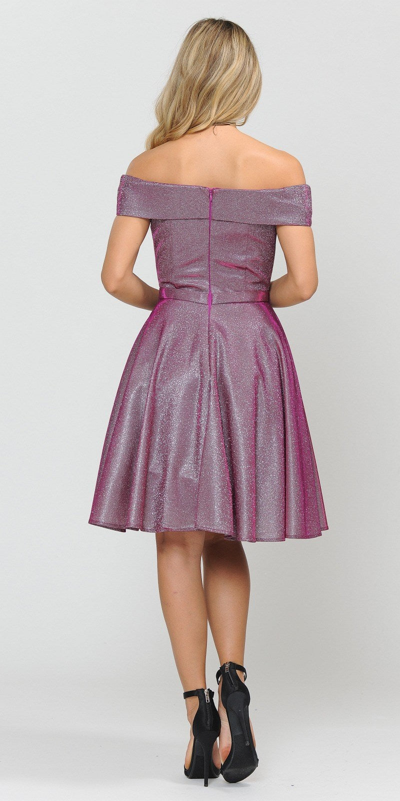 Poly USA 8224 Off-Shoulder Magenta Homecoming Short Dress with Pockets