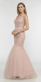 Poly USA 8226 Mauve Appliqued Mermaid Long Formal Dress Cut-Out Back