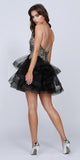 Black Plunging V-Neck Ruffled Skirt Homecoming Short Dress 