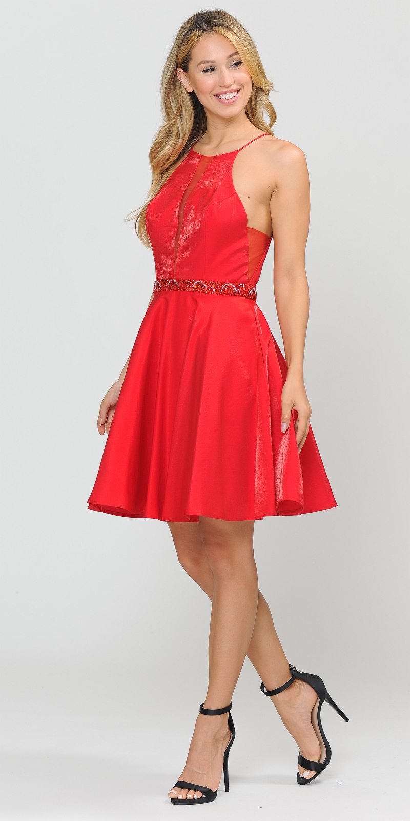 Poly USA 8236 Halter with Pockets Short Homecoming Dress Red