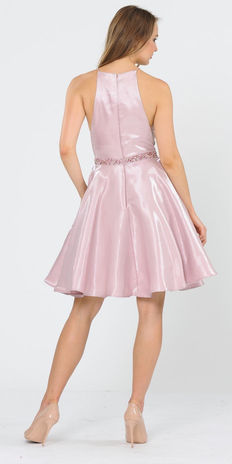 Poly USA 8236 Halter with Pockets Short Homecoming Dress Rose Gold