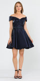 Poly USA 8238 Navy Blue Off-Shoulder Homecoming Short Dress with Pockets