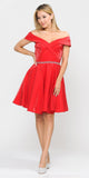 Poly USA 8238 Red Off-Shoulder Homecoming Short Dress with Pockets