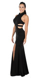 Black Racer Back Long Prom Dress with Side Cut-Outs